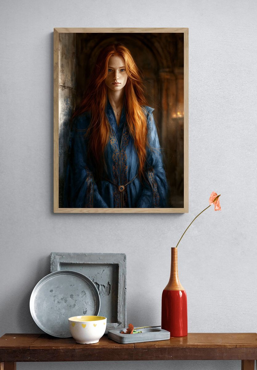 Red-Haired Fantasy Portrait Print. — room view 3