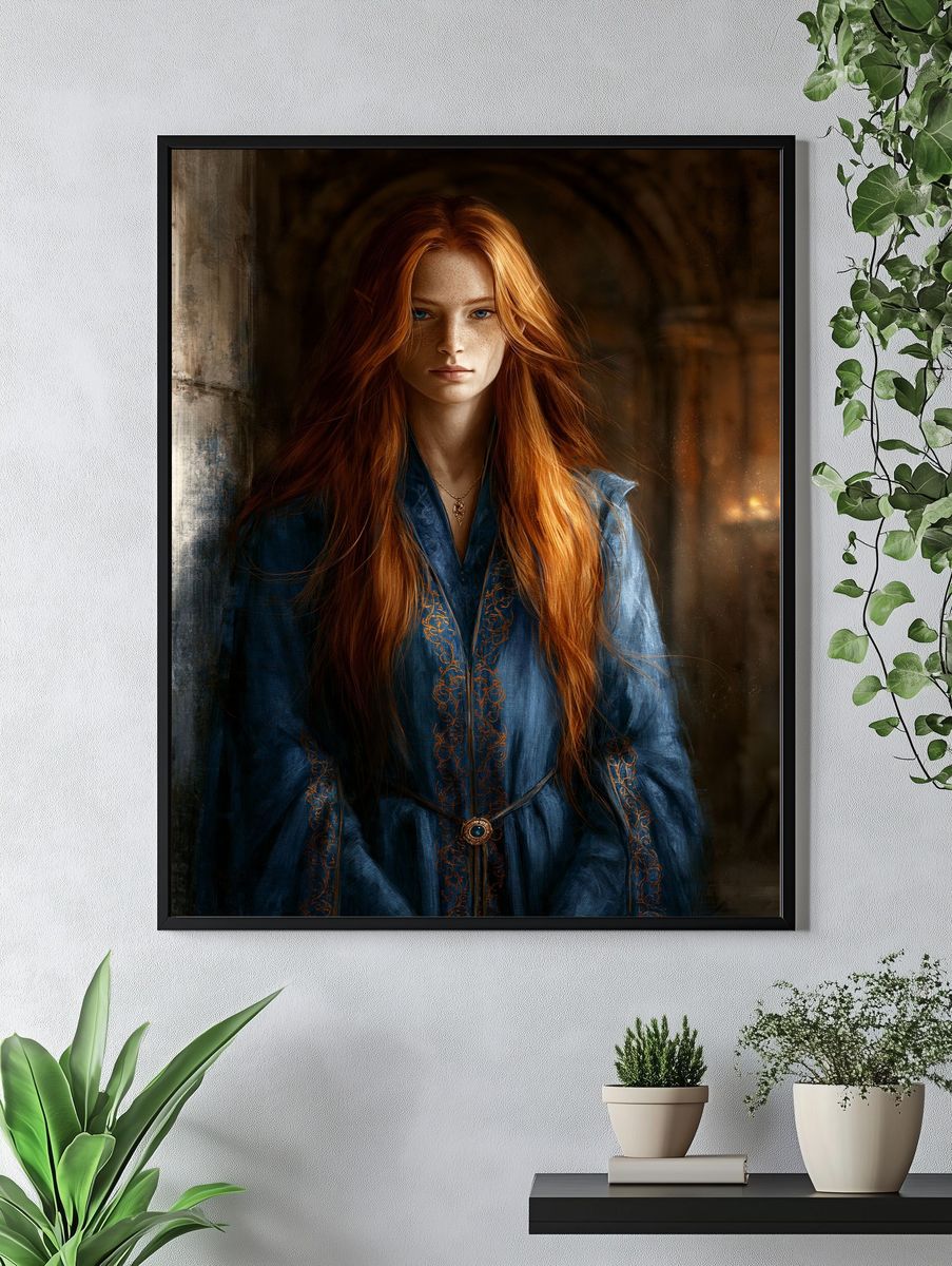 Red-Haired Fantasy Portrait Print. — room view 4