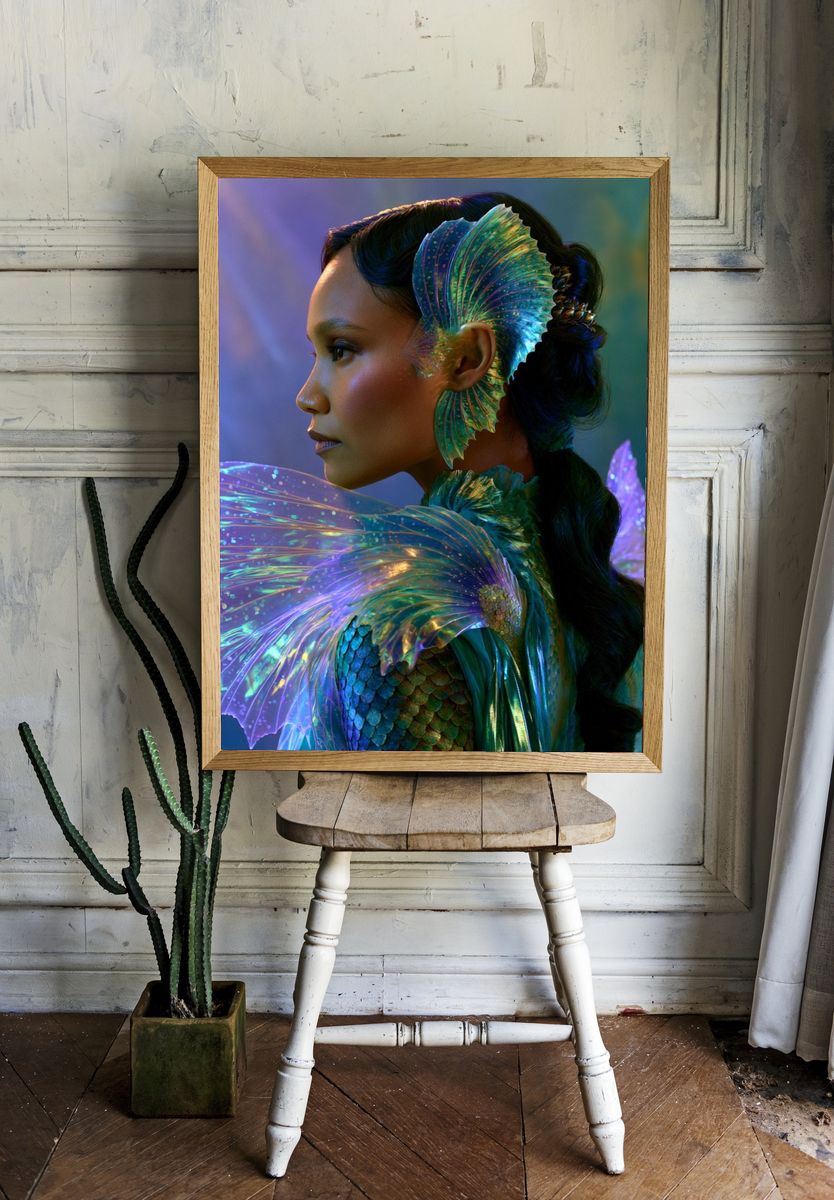 Mermaid Portrait Illustration Poster. — room view 1