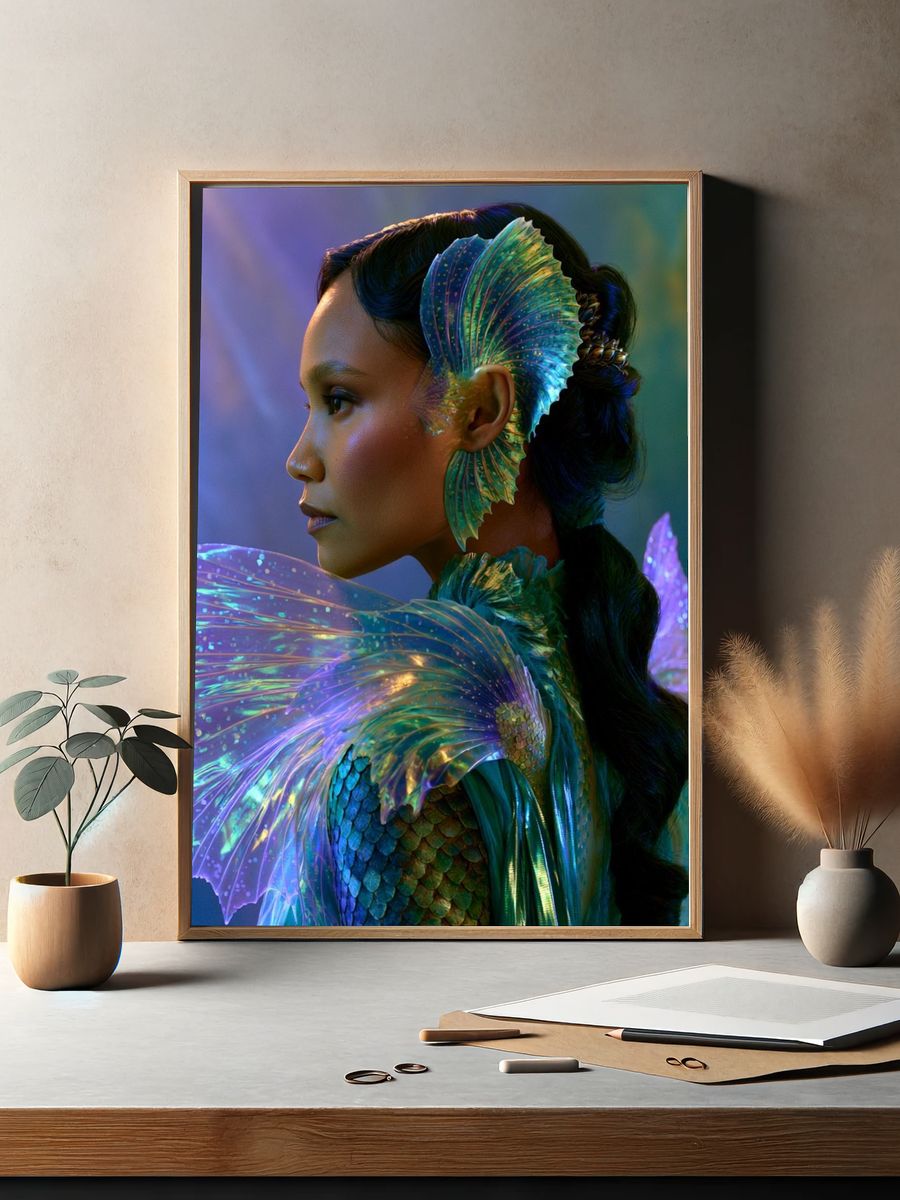 Mermaid Portrait Illustration Poster. — room view 2