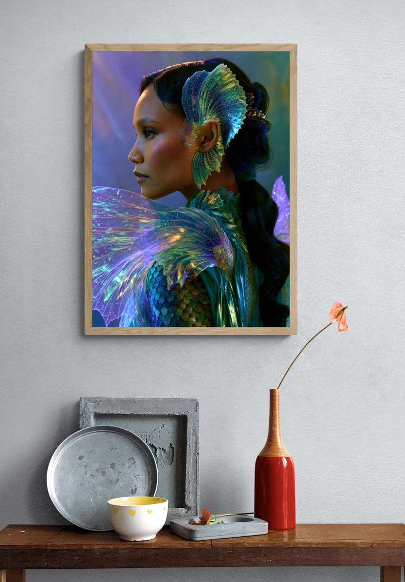 Mermaid Portrait Illustration Poster. — room view 3