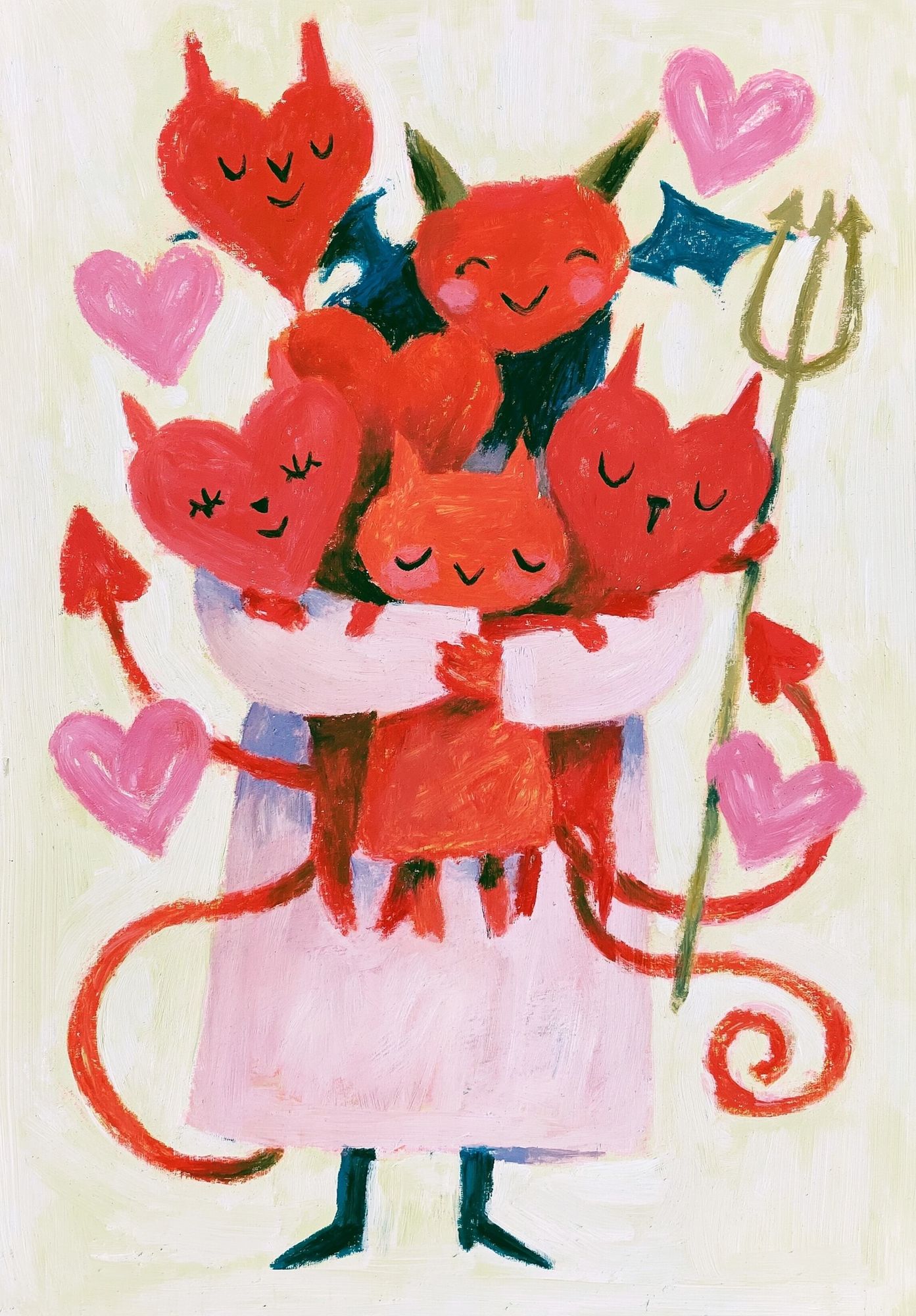 Cute Devil Hearts Illustration Poster. poster detail