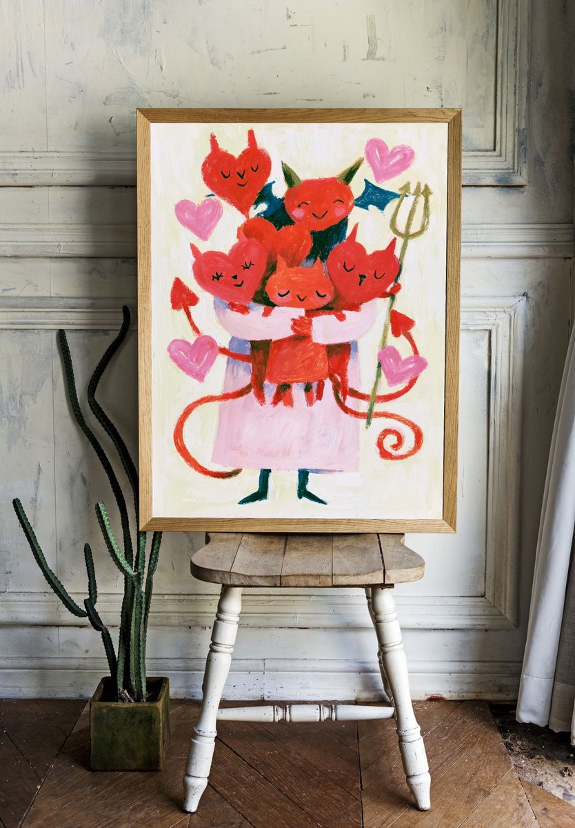 Cute Devil Hearts Illustration Poster. room preview