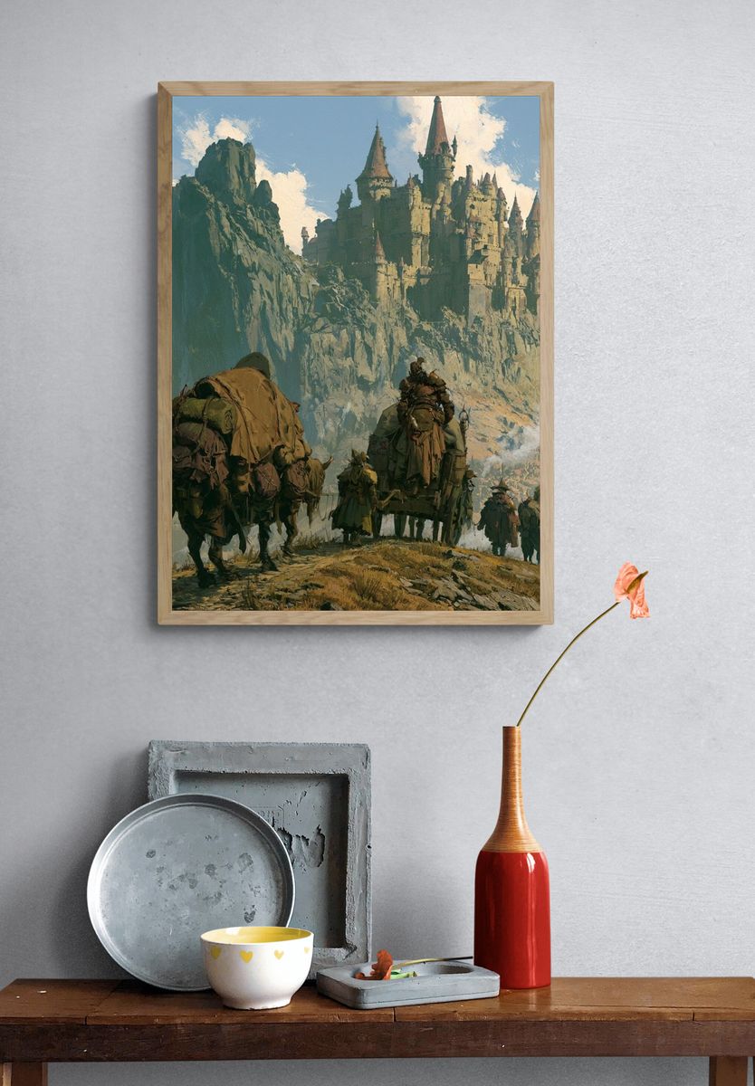 Fantasy Castle Caravan Illustration Poster. — room view 3