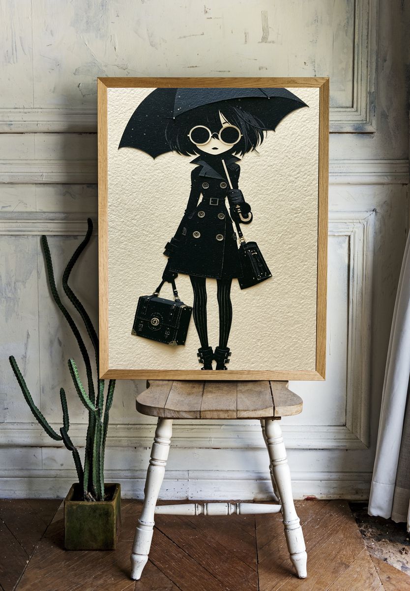 Gothic Girl with Umbrella Illustration Poster. room preview