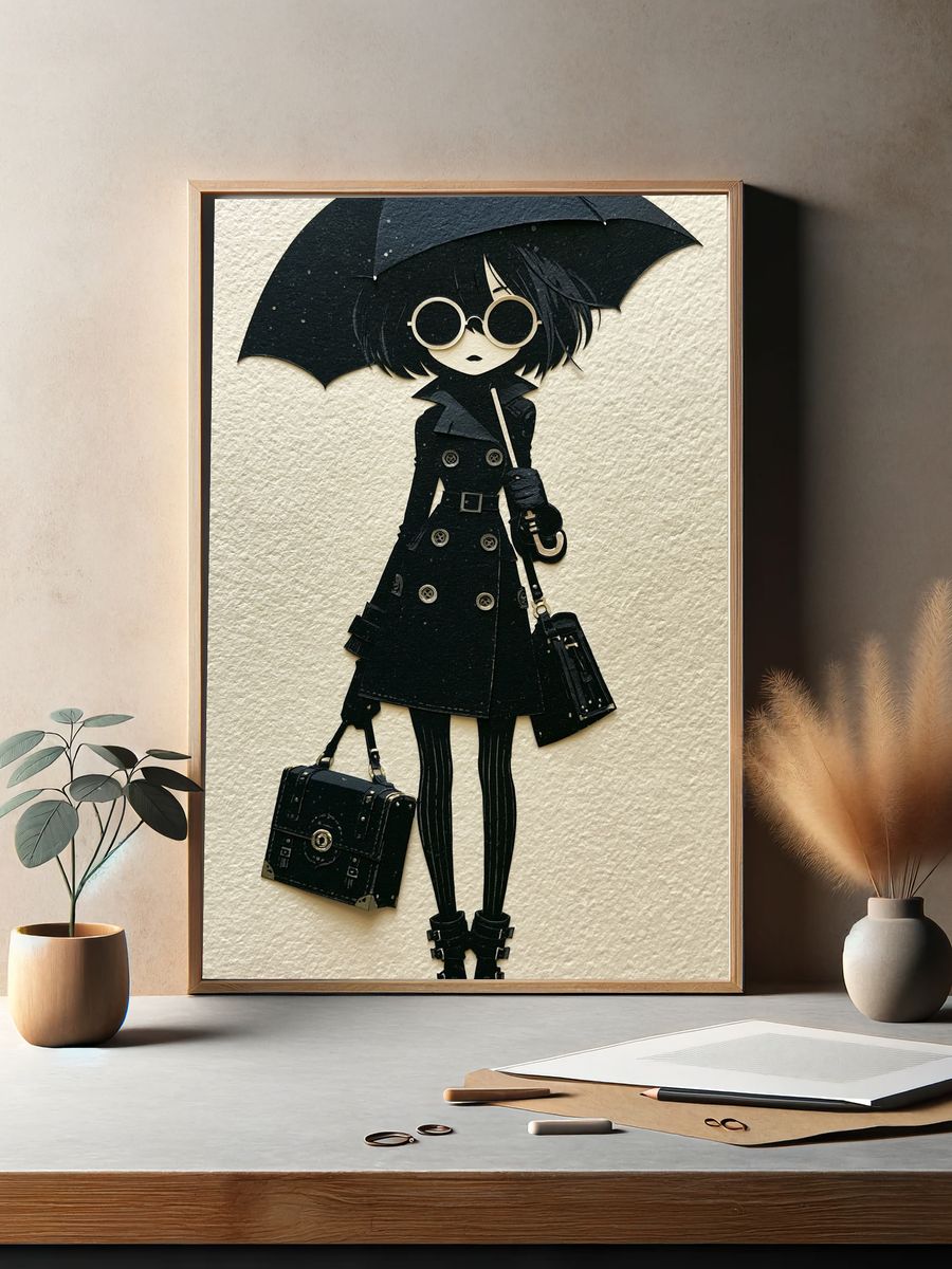 Gothic Girl with Umbrella Illustration Poster. — room view 2