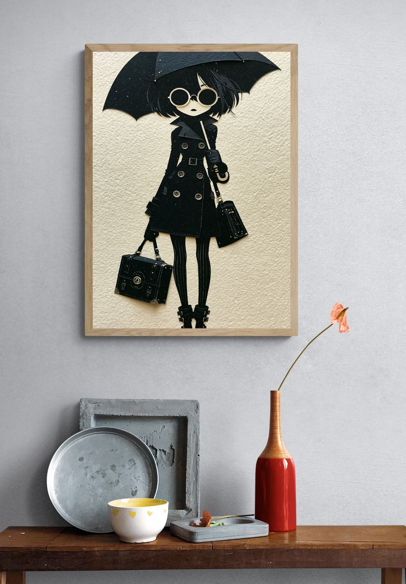 Gothic Girl with Umbrella Illustration Poster. — room view 3