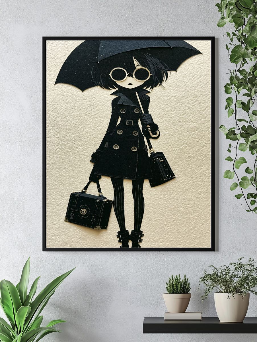 Gothic Girl with Umbrella Illustration Poster. — room view 4