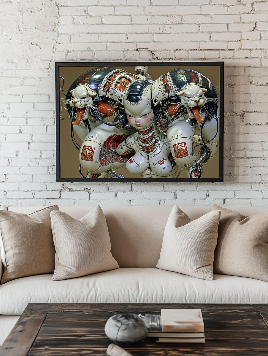 Cybernetic Cat Warrior Print. room preview