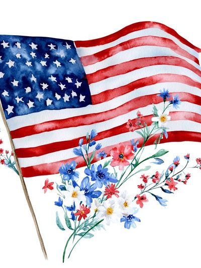 American Flag Floral Watercolor Poster. poster