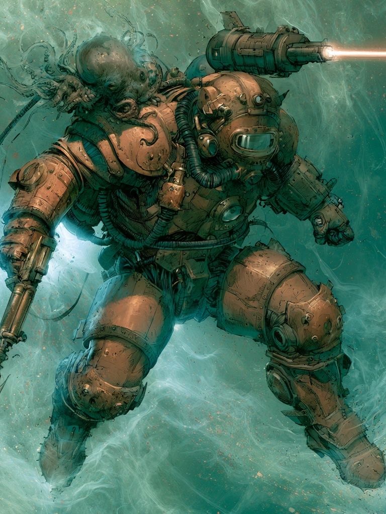 Underwater Mech Diver Illustration Poster. poster — illustration art