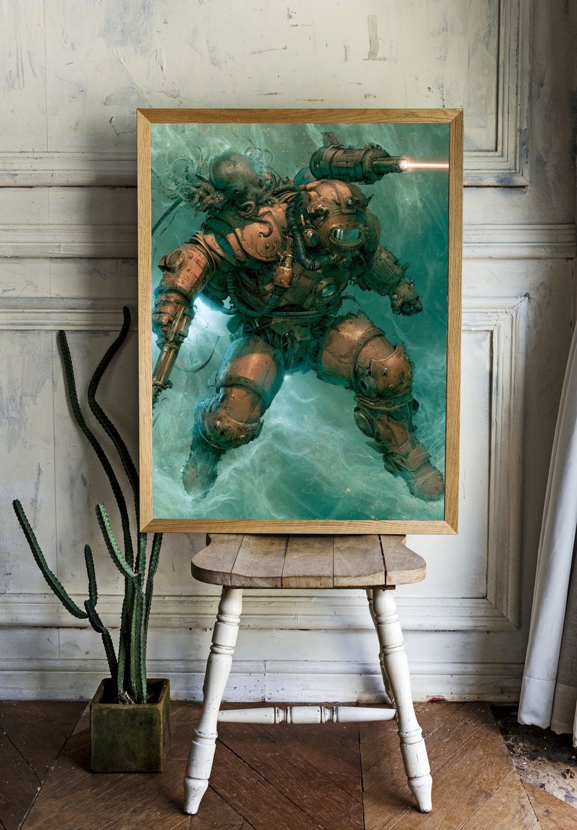 Underwater Mech Diver Illustration Poster. — room view 1