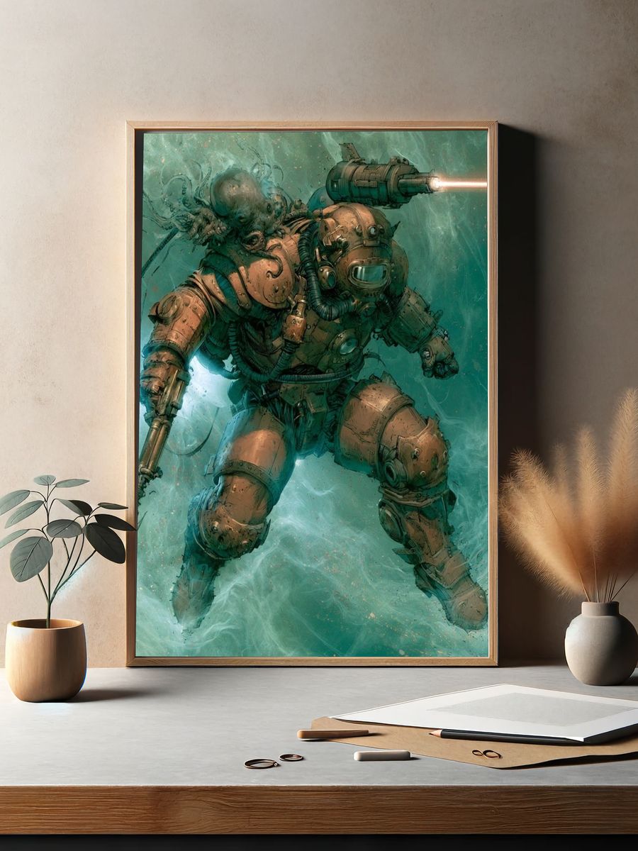 Underwater Mech Diver Illustration Poster. — room view 2