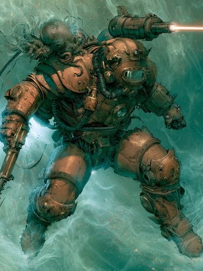 Underwater Mech Diver Illustration Poster. poster