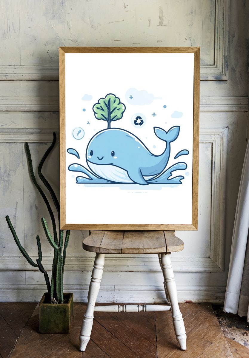 Cute Eco Whale Illustration Poster. — room view 1