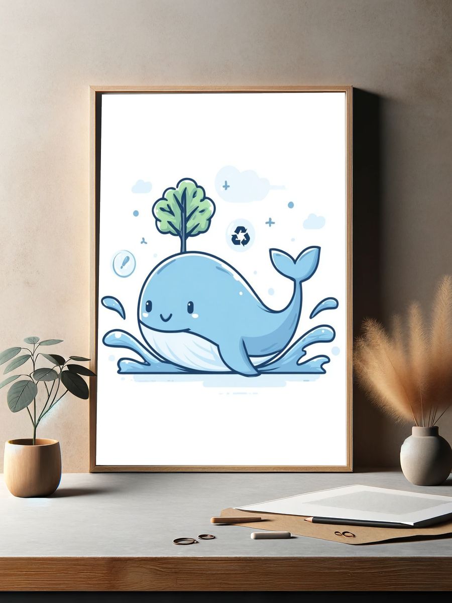Cute Eco Whale Illustration Poster. — room view 2