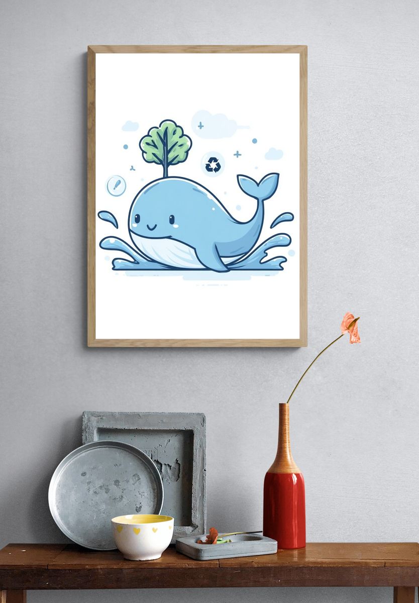 Cute Eco Whale Illustration Poster. — room view 3