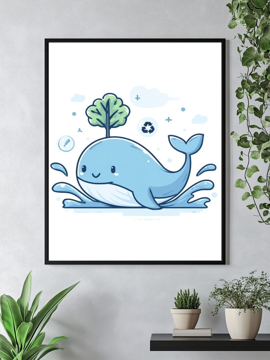 Cute Eco Whale Illustration Poster. — room view 4