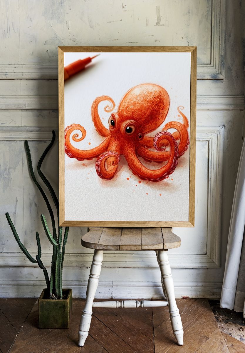 Watercolor Octopus Illustration Poster. room preview