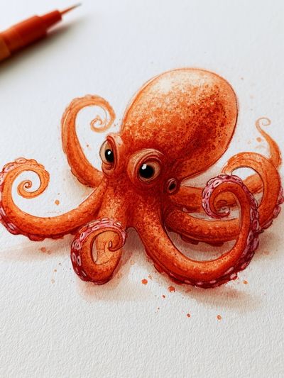 Watercolor Octopus Illustration Poster. poster