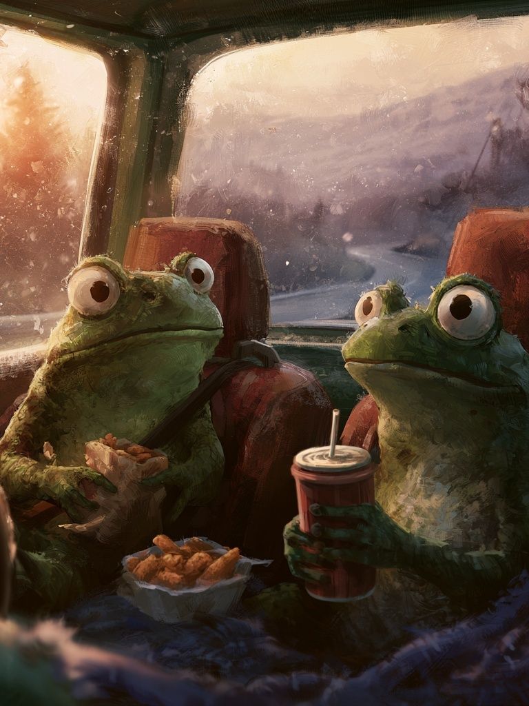 Frog Road Trip Illustration Poster. poster detail