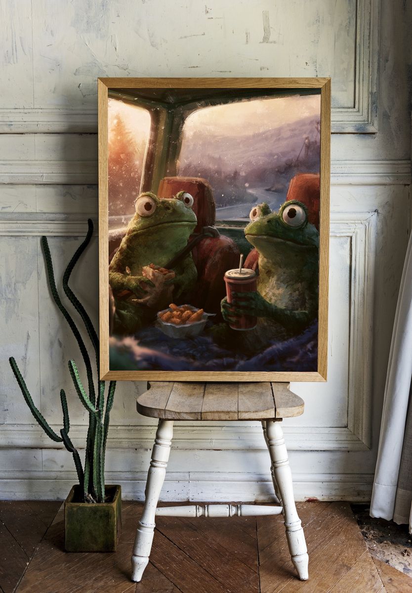 Frog Road Trip Illustration Poster. room preview