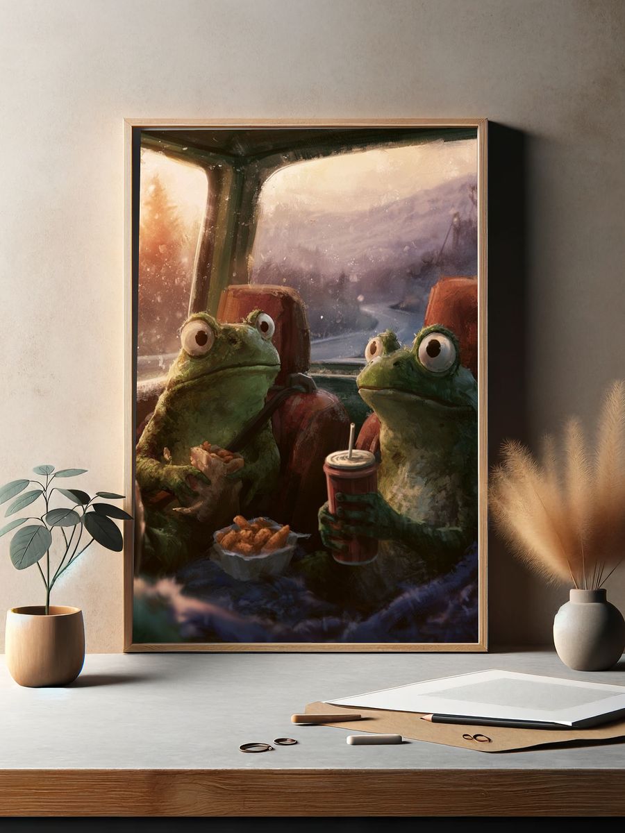 Frog Road Trip Illustration Poster. — room view 2