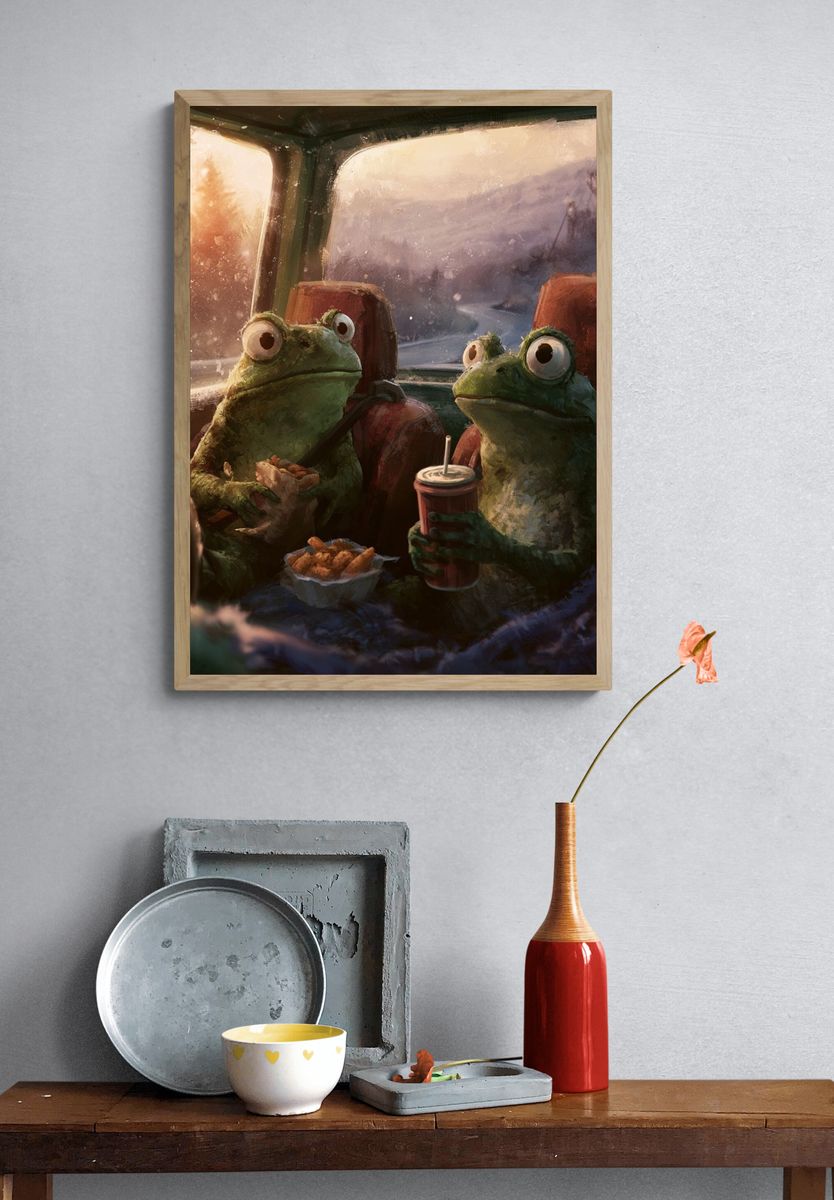 Frog Road Trip Illustration Poster. — room view 3