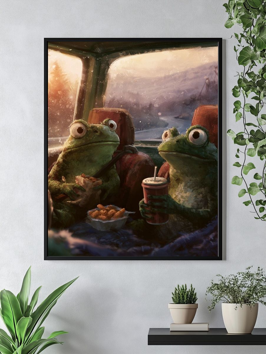 Frog Road Trip Illustration Poster. — room view 4