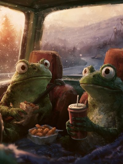 Frog Road Trip Illustration Poster.