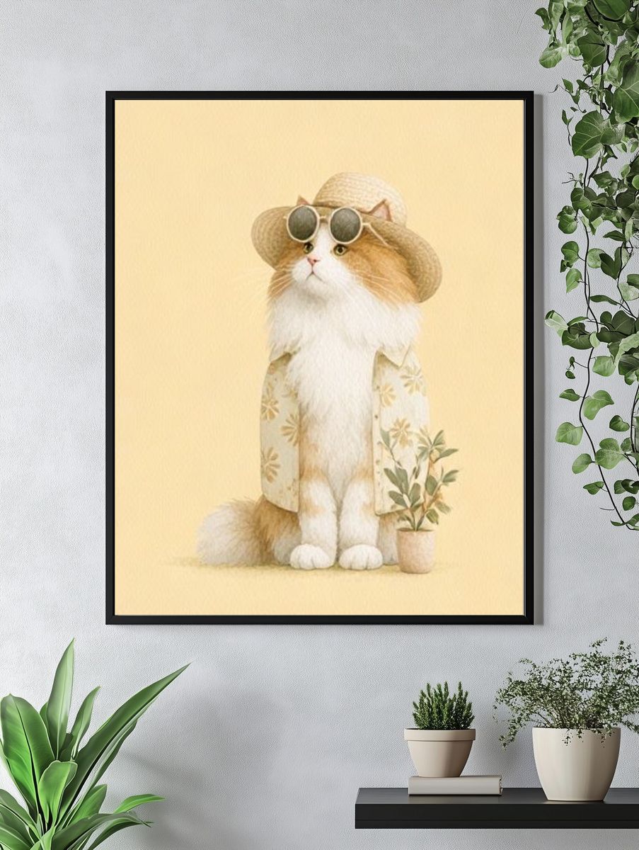 Cat in Sun Hat Illustration Poster. — room view 4