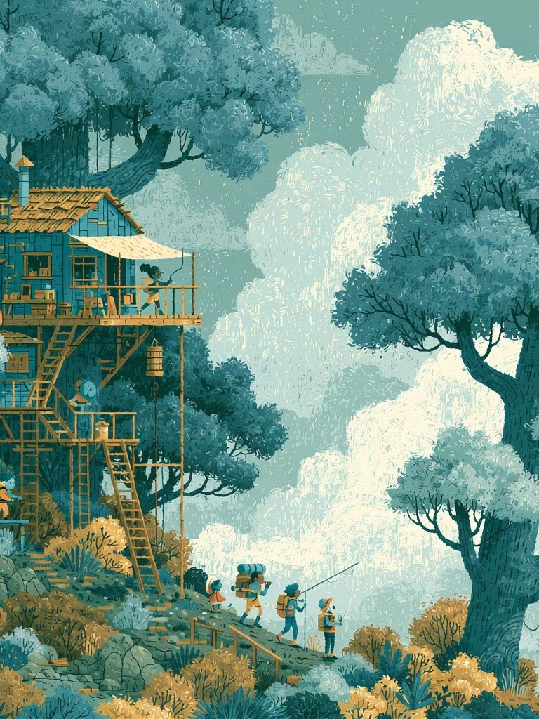 Treehouse Adventure Illustration Poster. poster — illustration art