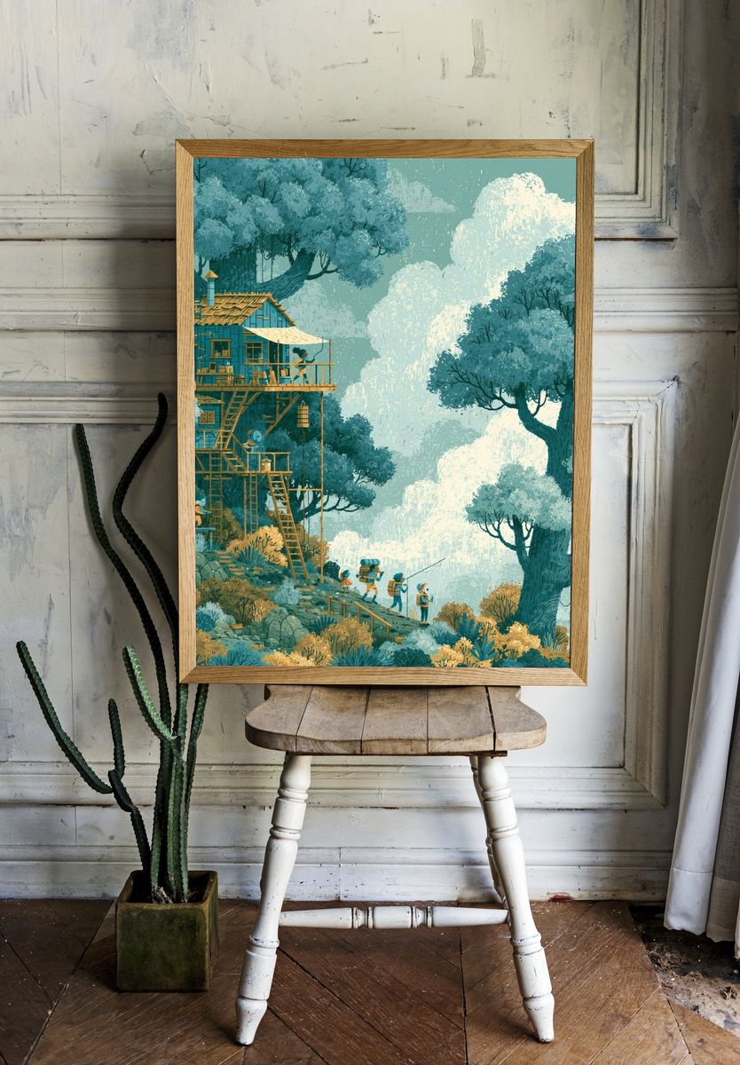 Treehouse Adventure Illustration Poster. — room view 1