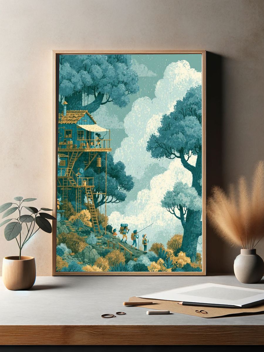 Treehouse Adventure Illustration Poster. — room view 2