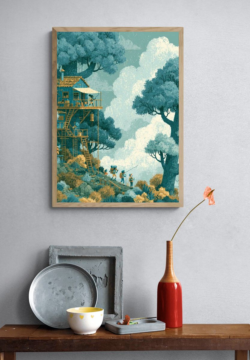 Treehouse Adventure Illustration Poster. — room view 3