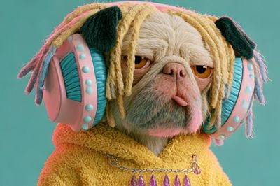 Pug in Headphones Illustration Poster.