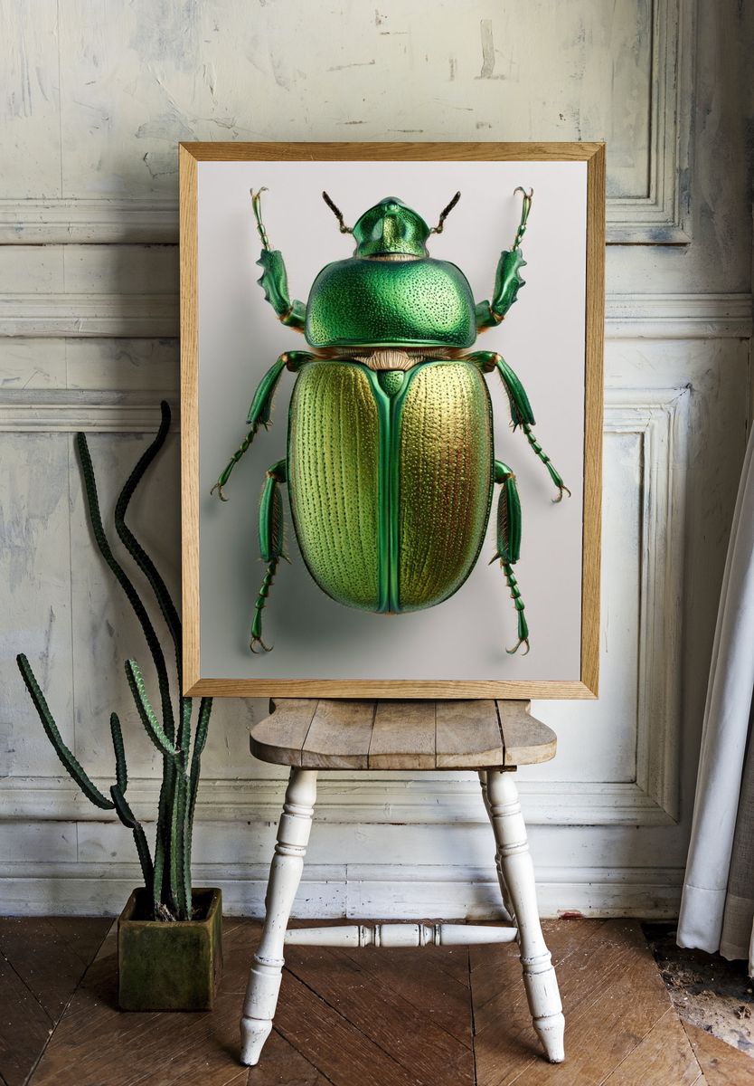 Emerald Beetle Illustration Poster. room preview