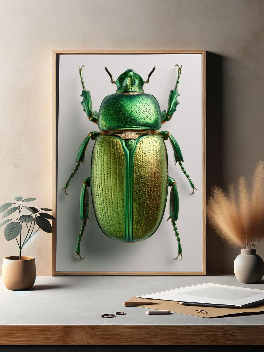 Emerald Beetle Illustration Poster. — room view 2