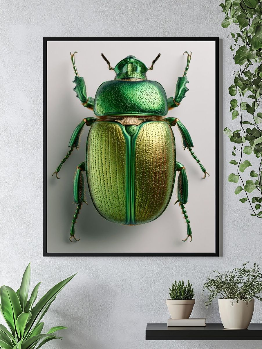 Emerald Beetle Illustration Poster. — room view 4