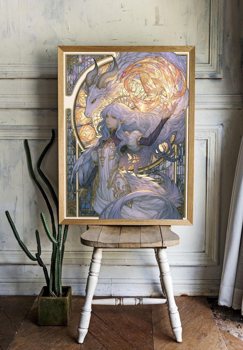 Celestial Dragon Maiden Illustration Poster. — room view 1