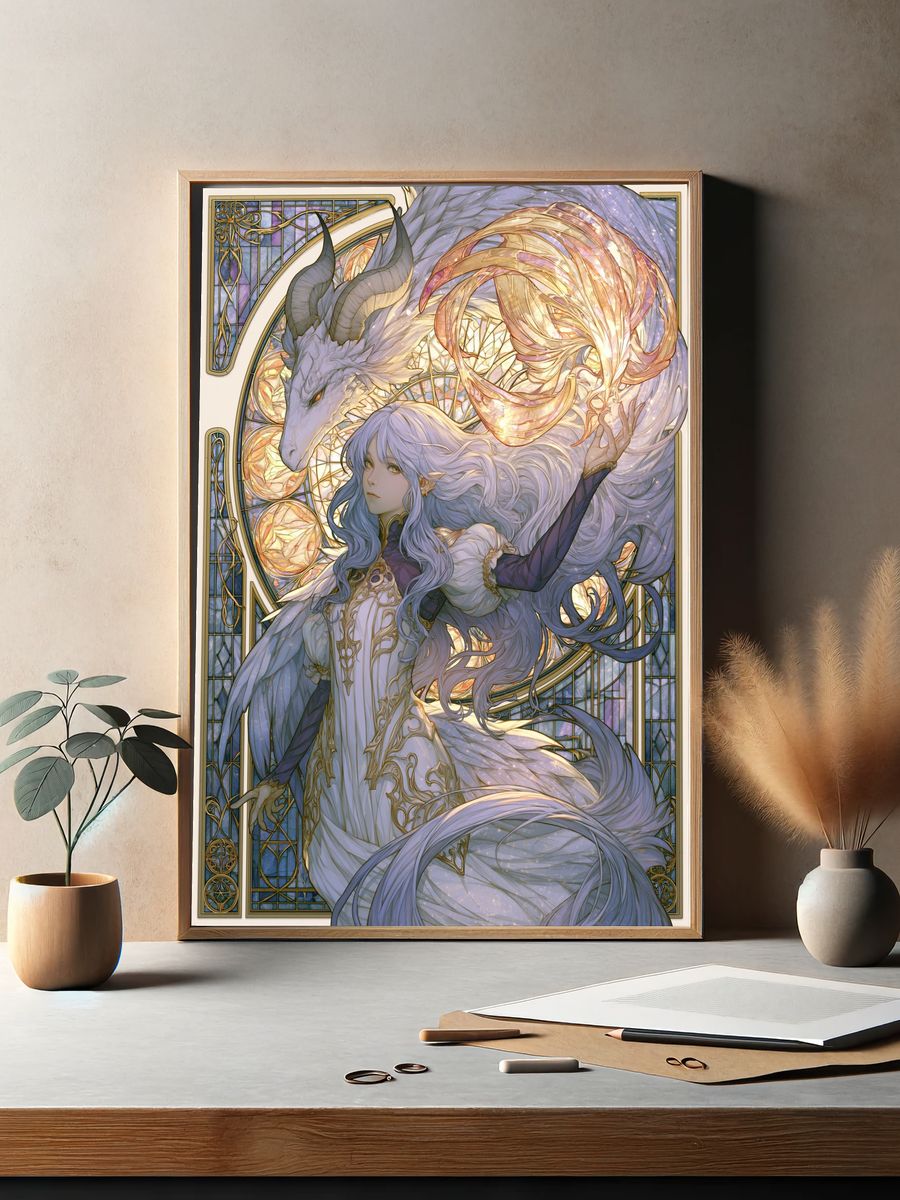 Celestial Dragon Maiden Illustration Poster. — room view 2