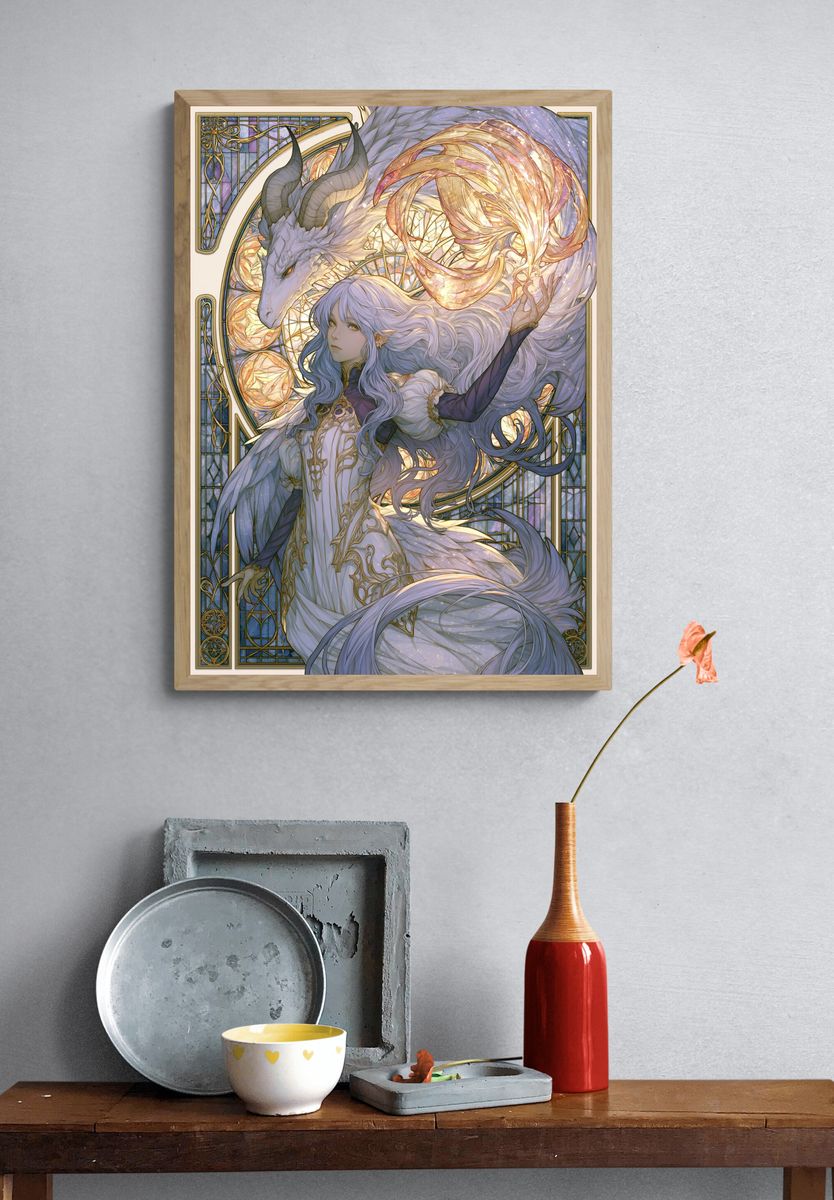 Celestial Dragon Maiden Illustration Poster. — room view 3