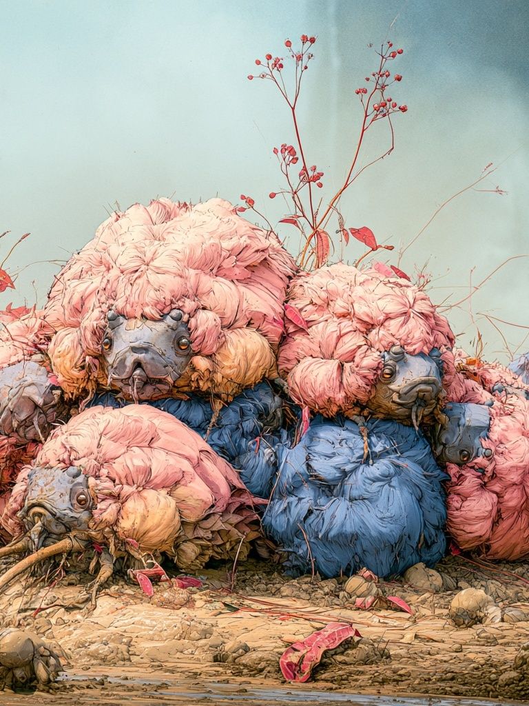 Surreal Bird Pile Digital Art Poster. poster detail