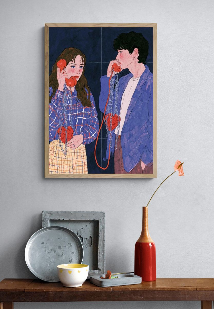Connected Hearts Illustration Poster. — room view 3