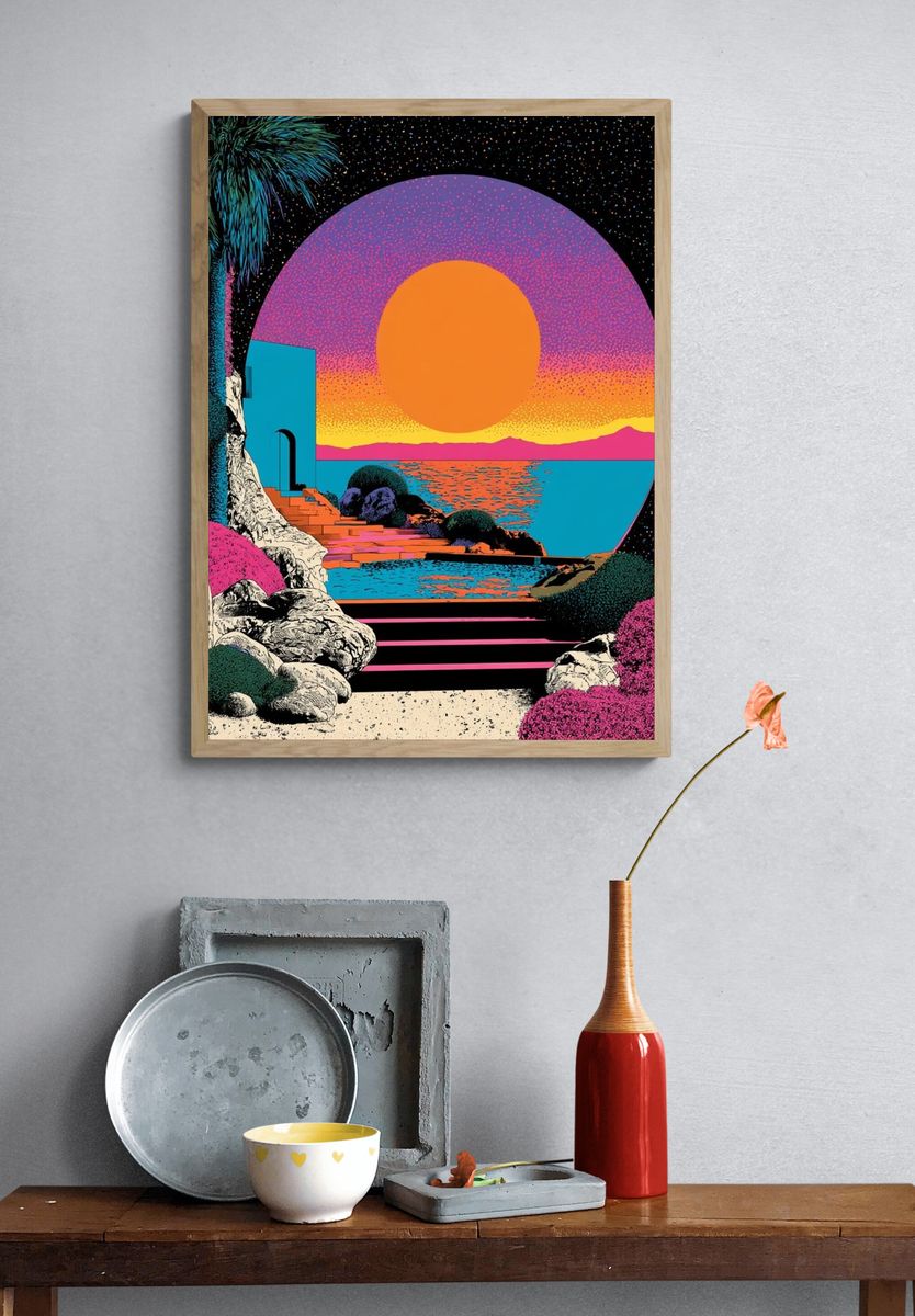 Neon Sunset Seascape Print. — room view 3