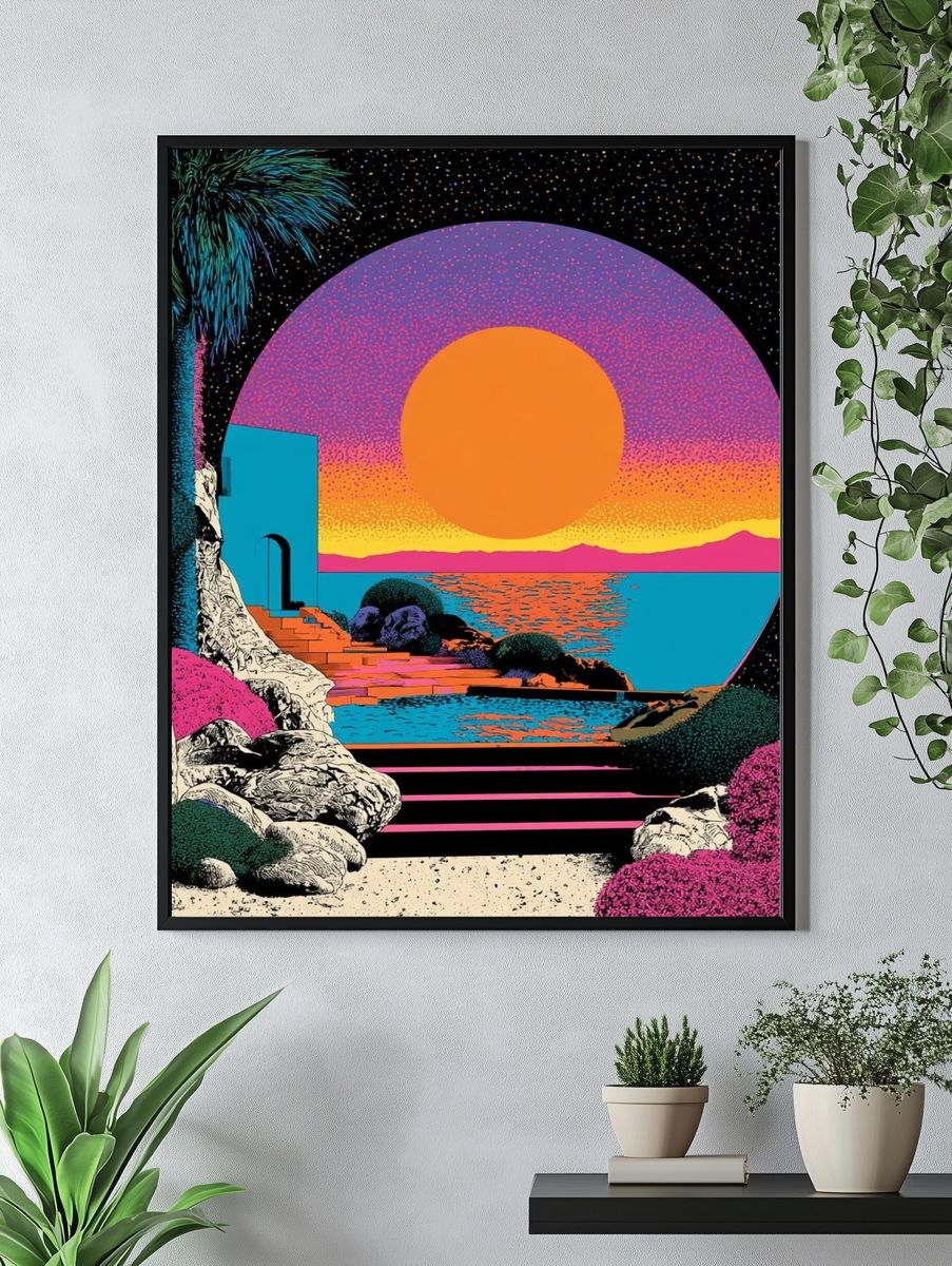 Neon Sunset Seascape Print. — room view 4