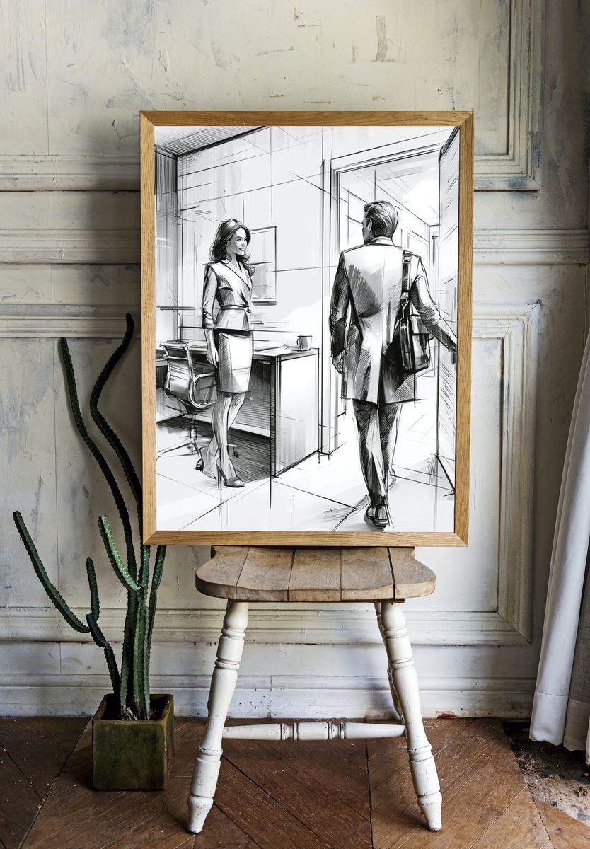 Office Encounter Fashion Illustration Poster. room preview