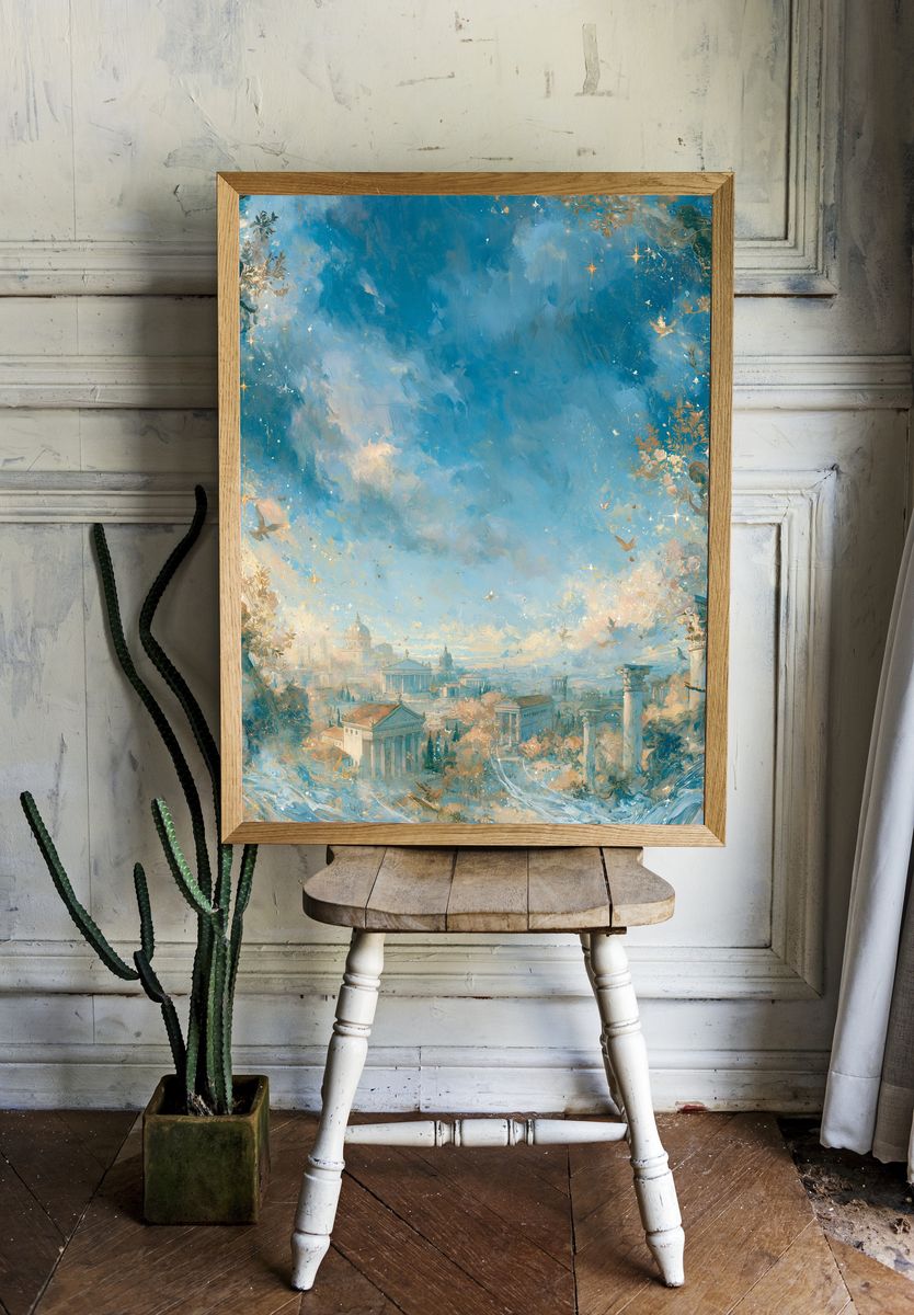 Celestial Cityscape Illustration Poster. room preview