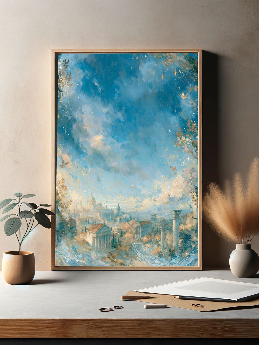 Celestial Cityscape Illustration Poster. — room view 2