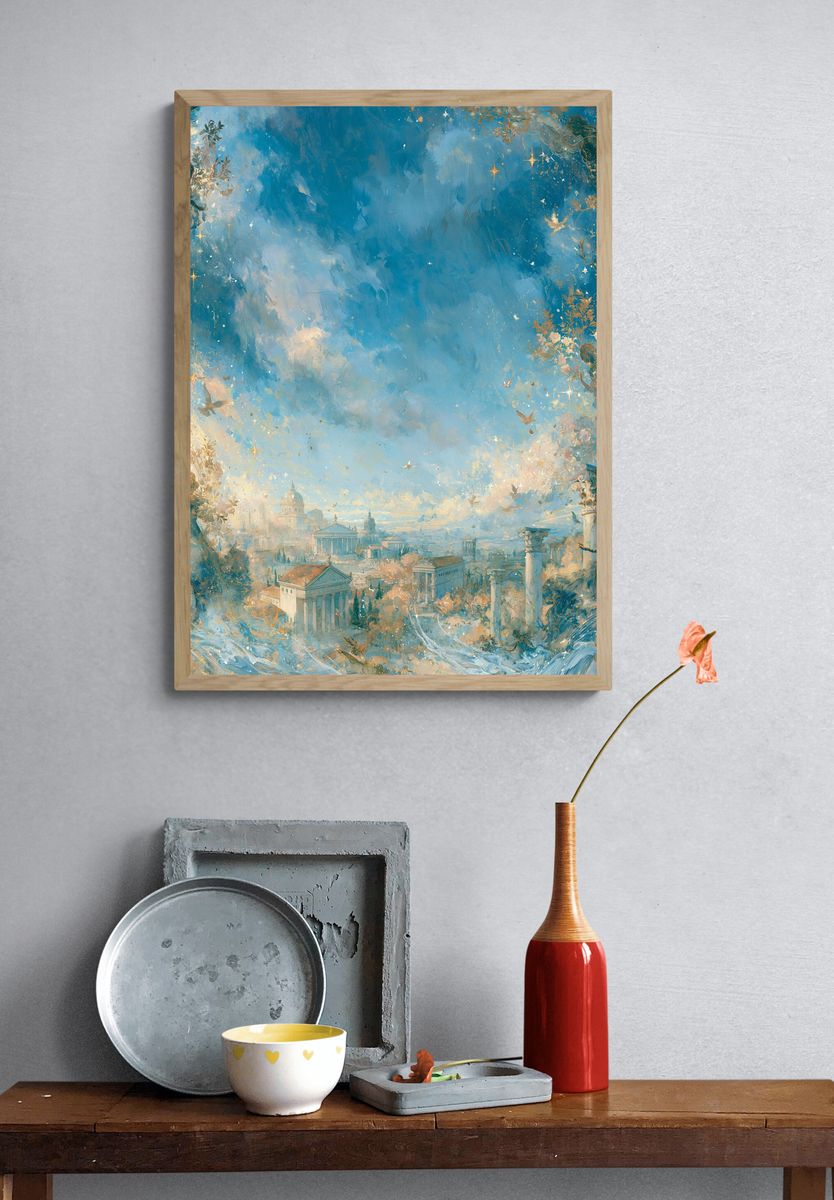 Celestial Cityscape Illustration Poster. — room view 3